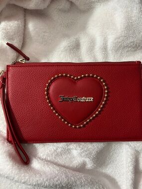 Juicy Couture Red Heart Wristlet with Gold Studs NEW